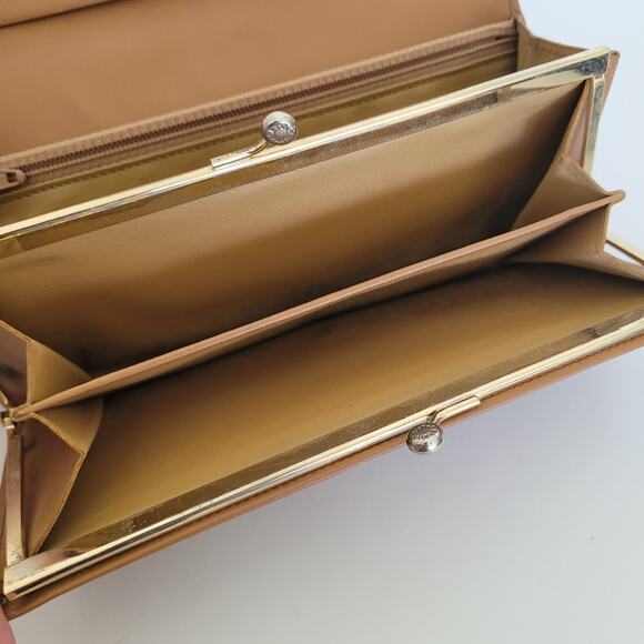 Celine Vintage Envelope Leather Large Wallet Macadam Brown Kisslock Long Logo - Picture 5 of 10